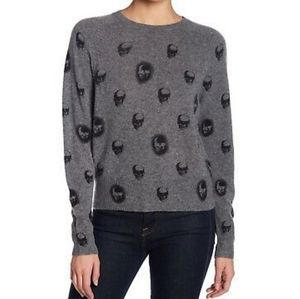 Skull Cashmere Grey Skull Print Cashmere Sweater